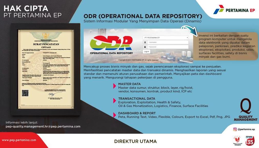 Pertamina EP dapat Sertifikat HAKI untuk Program ODR