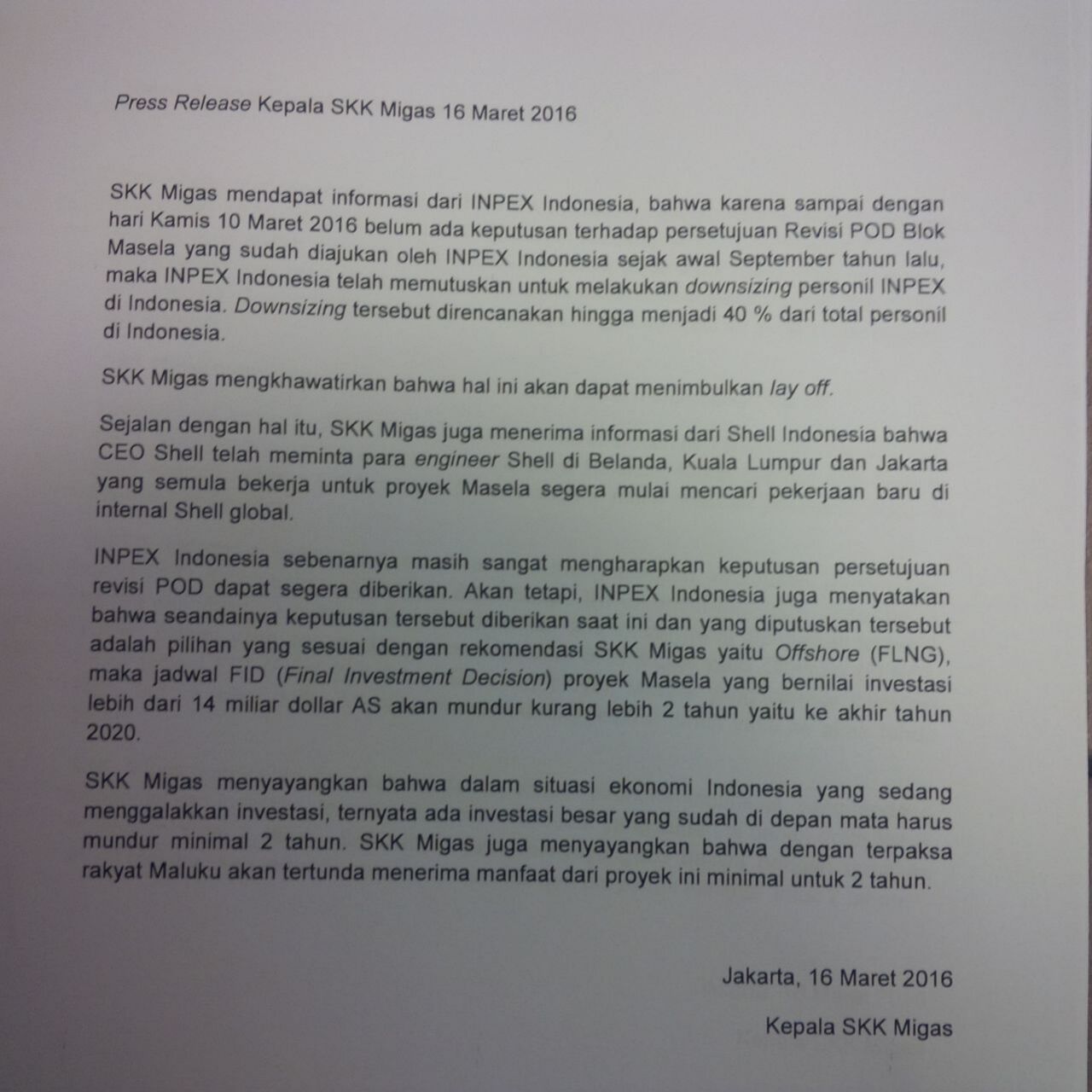 Kepala SKK Migas Dituduh Menekan Jokowi